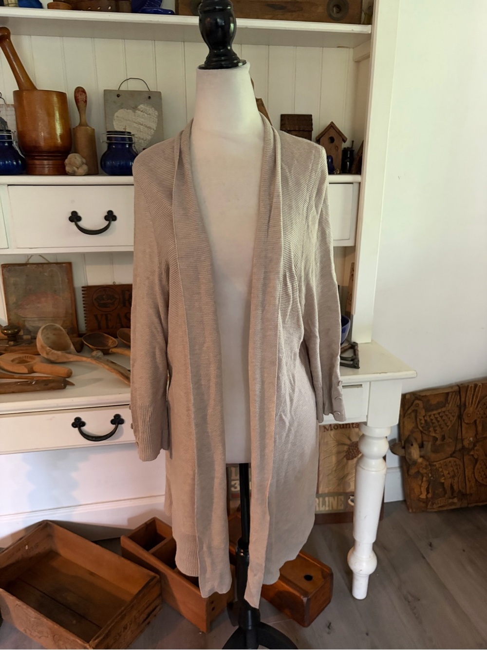 Cyrus Beige Open-Front Women's Cardigan Sweater